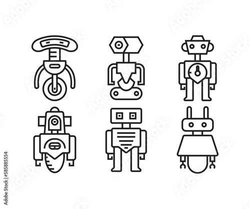 smart robot line icons set vector illustration