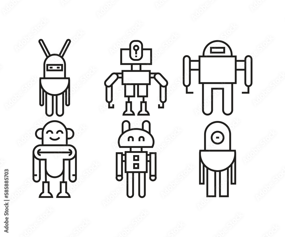 humanoid robot icons set line illustration humanoid robot icons set line illustration