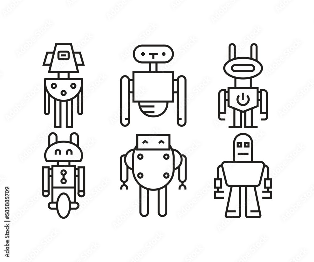 humanoid robot icons set line illustration humanoid robot icons set line illustration