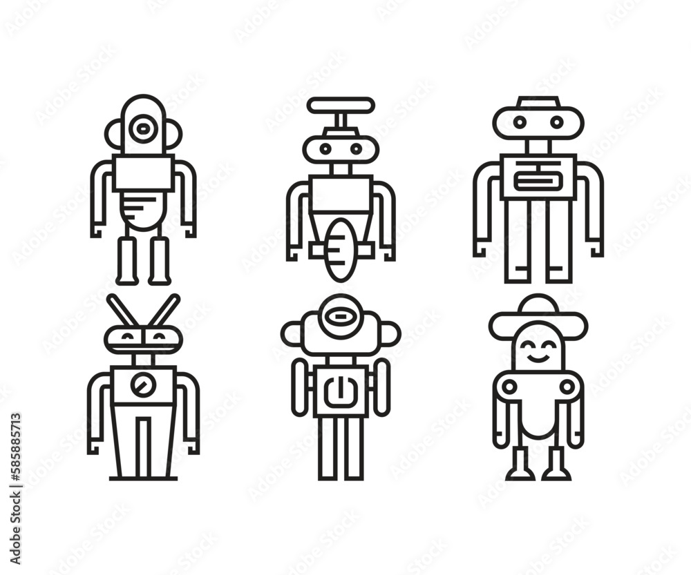 humanoid robot icons set line illustration humanoid robot icons set line illustration