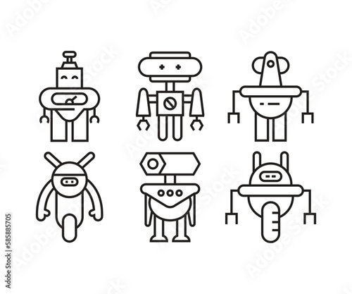 humanoid robot icons set line illustration