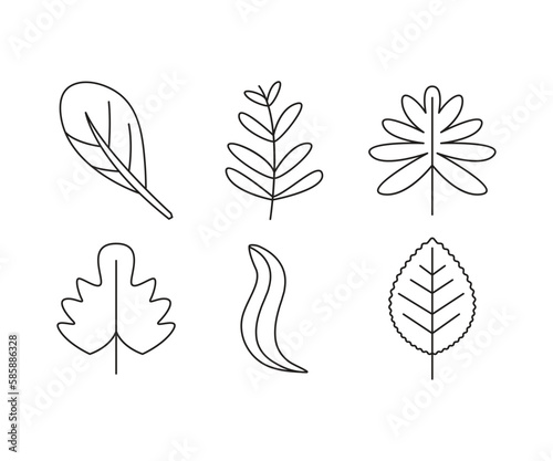 leaf and stalk icons set line illustration