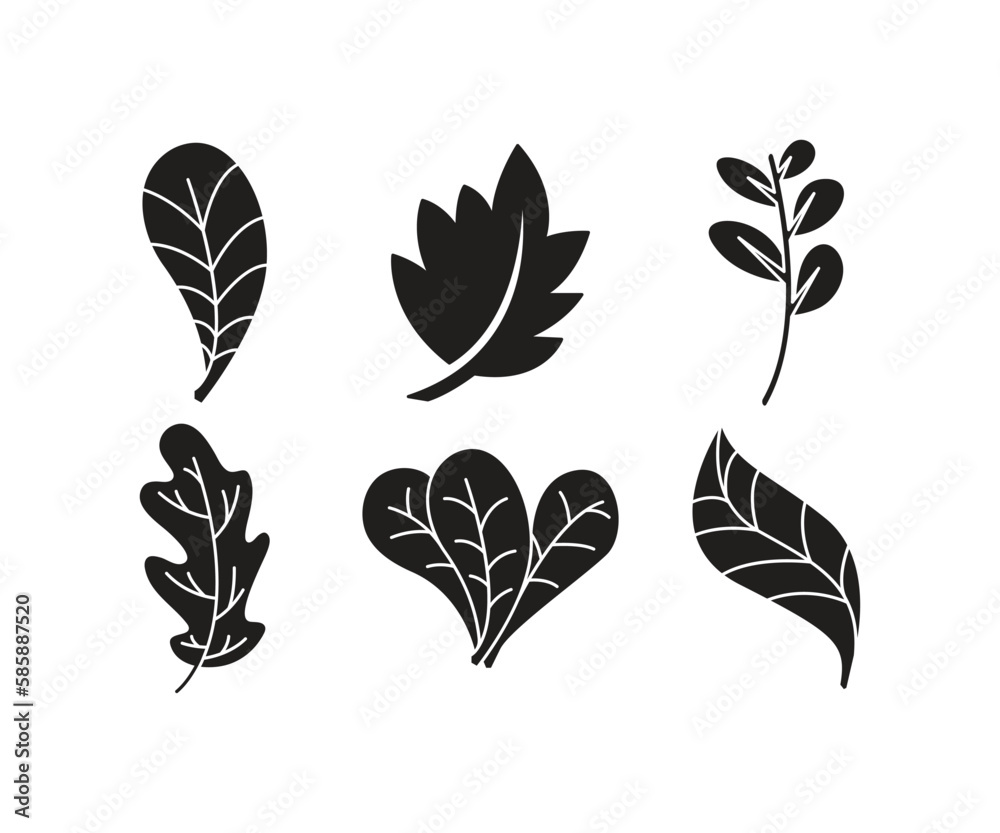 Fototapeta premium leaf and stalk icons line illustration