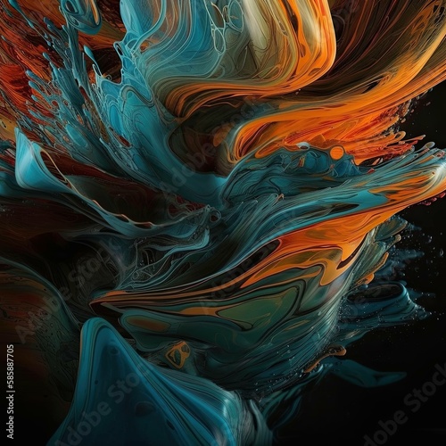 Abstract Fluid Motion: Simulations of Dynamic Fluid Flow. Colorful backgrounds. Generative ai.