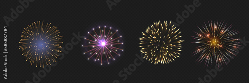 Vector Brightly Colorful Fireworks on the background of the night sky.