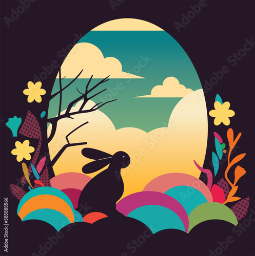 Abstract vector Easter bunny and eggs, greeting card  © asmodian