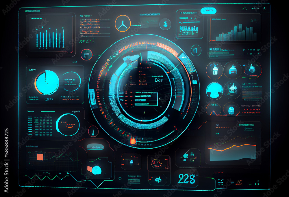 financial dashboard hologram and candlesticks. Concept of online trading