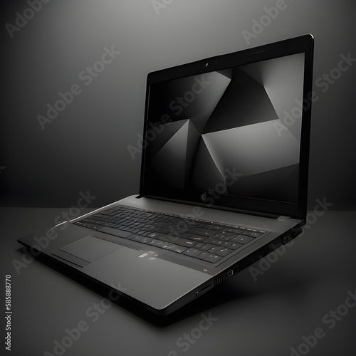 A black color designed laptop with a grey background  