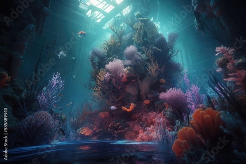underwater view of a coral reef. Generative AI.