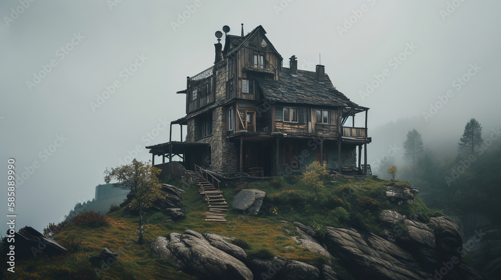 Illustration of an abandoned house, generative ai Illustration of an abandoned house, generative ai