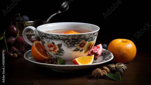 Cup of freshly brewed fruit and herbal tea. Generative Ai