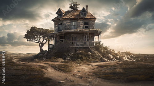 Illustration of an abandoned house, generative ai © 3D Lab Academy