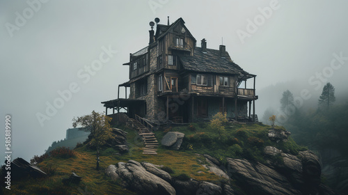 Illustration of an abandoned house  generative ai