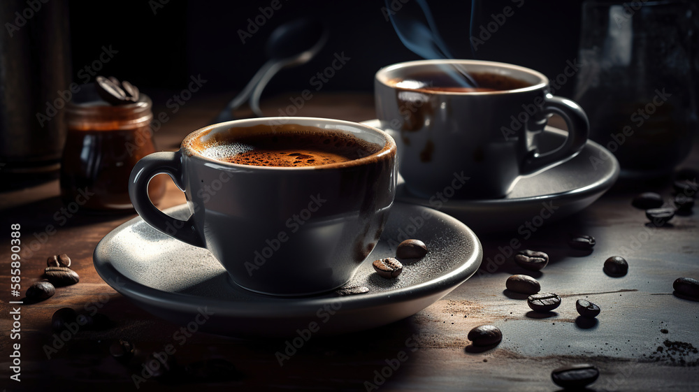 Obraz premium morning espresso in ceramic cups. Generative Ai