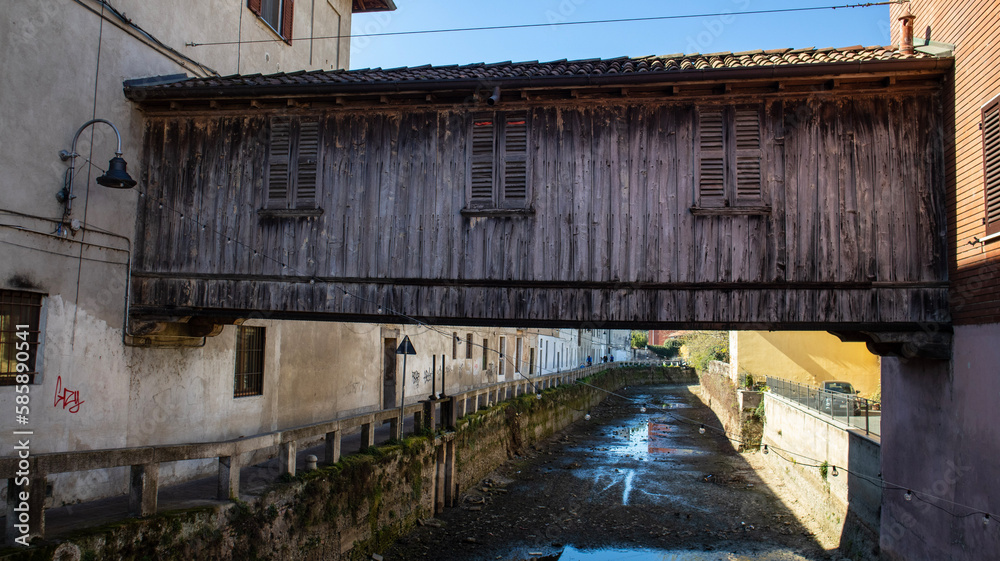Covered bridge in Gorgonzola, Italy