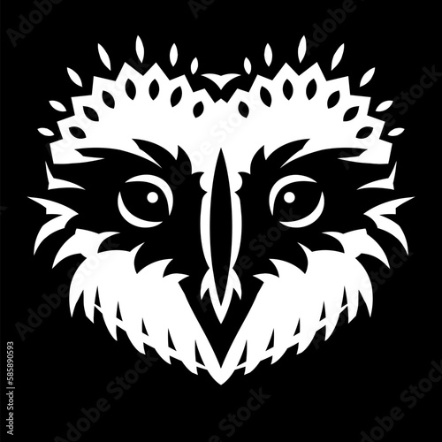 White head of an owl on a black background. Monochrome vector illustration