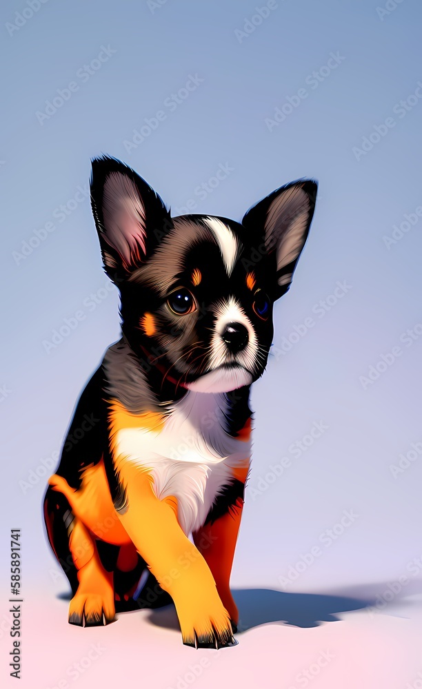 Small cute puppy toy on isolated background. AI-generated digital illustration