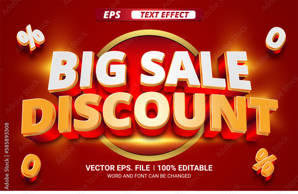 Big sale discount 3d vector editable text effect