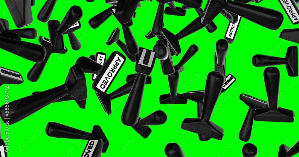 Rubber Stamps approved falling slow motion