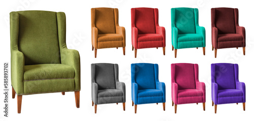 Soft armchair for home and office on a transparent background. isolated object. Interior element
