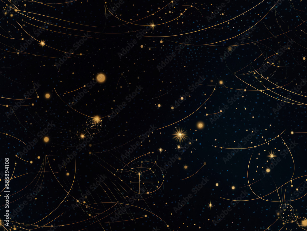 Obraz premium Starry sky space background seamless pattern in dark blue and green colors created with Generative AI technology