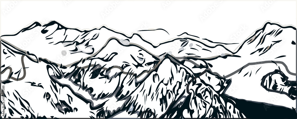 Fototapeta premium Sketches of landscape and mountain with transparent background