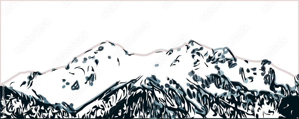 Obraz premium Sketches of landscape and mountain with transparent background