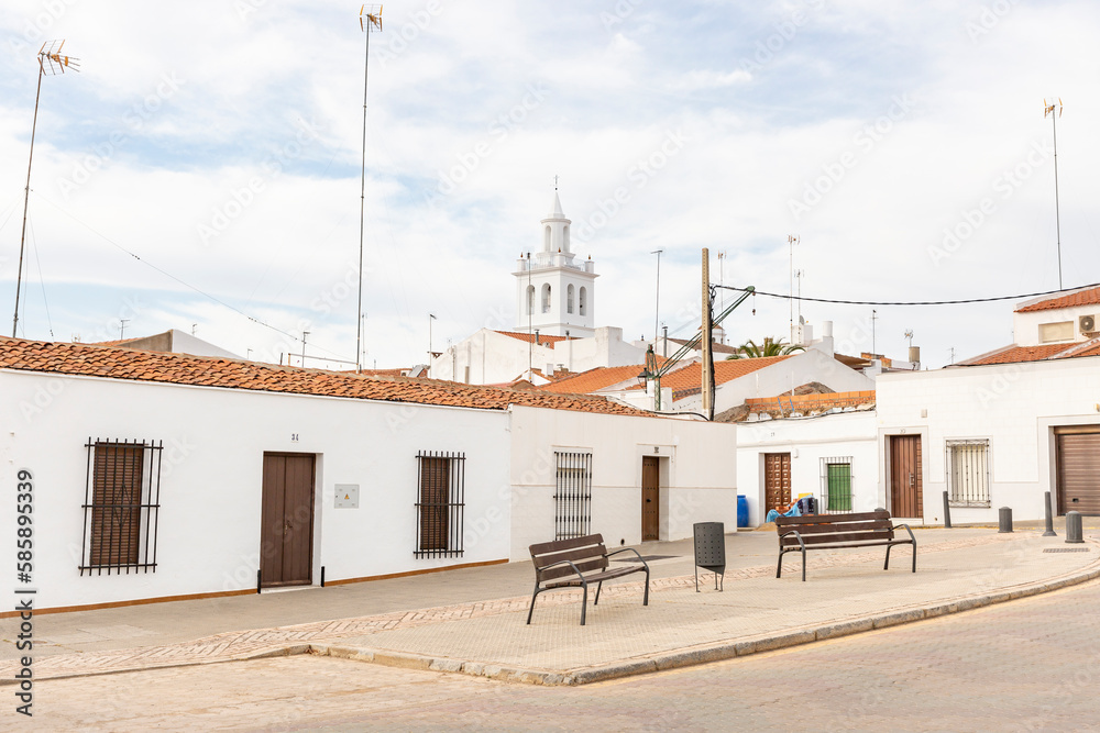 a square in Villafranca de los Barros with a view to the Carmen Parish, Tierra de Barros, province of Badajoz, Extremadura, Spain