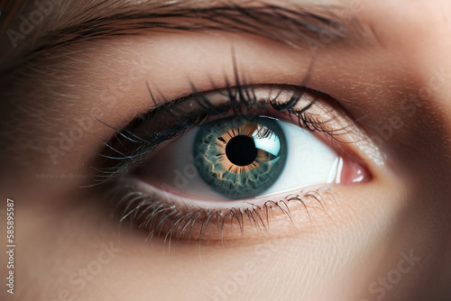 Close-up view on beautiful female eye with makeup, created with Generative AI Technology
