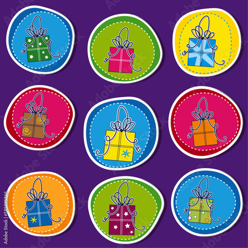 Cute presents on colorful background, birthday card, vector