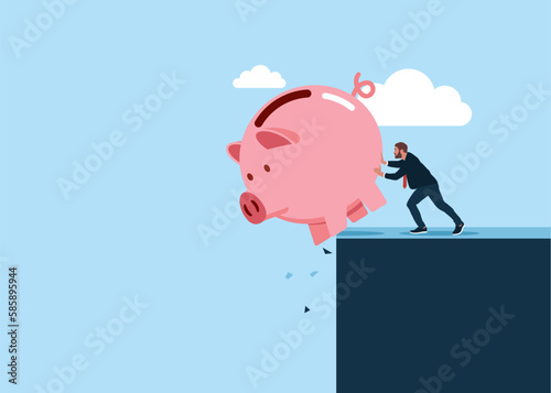Get rid of pink piggy bank. Modern vector illustration in flat style