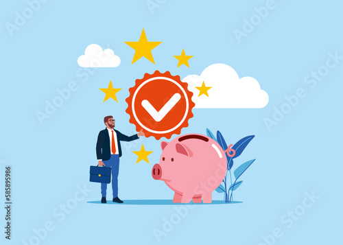 Quality Control to check quality and giving certified. Flat vector illustration