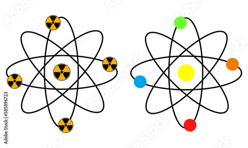 Atom icon, atomic energy, atom in colorful tazht style, atomic energy sign on white background eps10