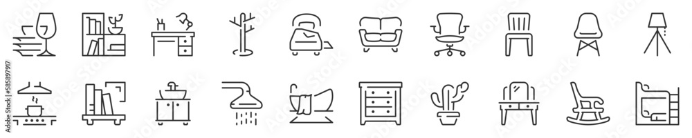 Furniture, drapery and home textiles, thin line icon set 2 of 2. Symbol collection in transparent background. Editable vector stroke. 512x512 Pixel Perfect.