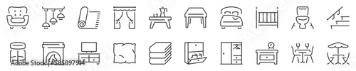 Furniture, drapery and home textiles, thin line icon set 1 of 2. Symbol collection in transparent background. Editable vector stroke. 512x512 Pixel Perfect.