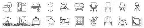 Furniture, drapery and home textiles, thin line icon set 2 of 2. Symbol collection in transparent background. Editable vector stroke. 512x512 Pixel Perfect.