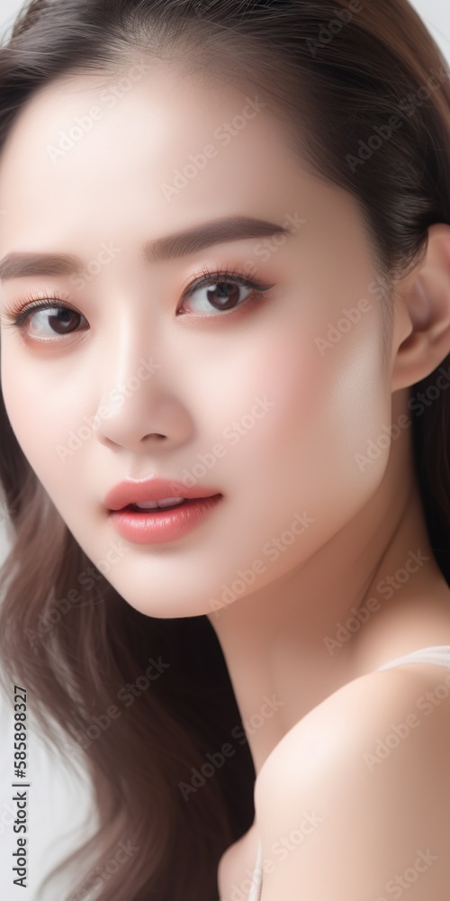 Fototapeta premium Beautiful young Asian woman with clean fresh skin isolated on white background, Face care, Facial treatment, Cosmetology, beauty and spa, Asian women portrait