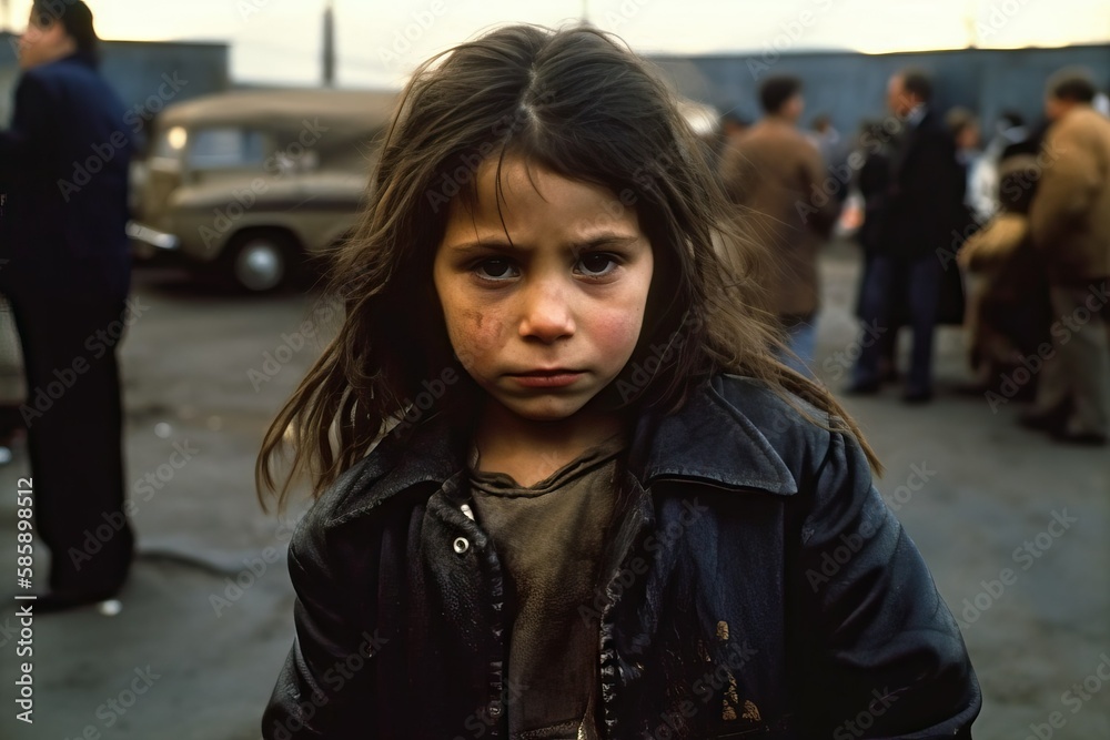 Heartbreaking Portrait of a little girl in factory setting
