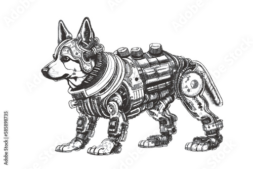 Biomechanical dog cyborg. Doodle sketch. Vector illustration. © eestingnef