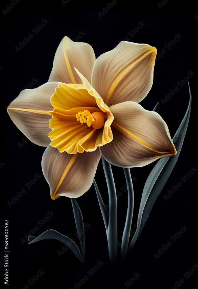 Obraz na plátně Daffodil or Narcissus spring flower on dark background, close up view