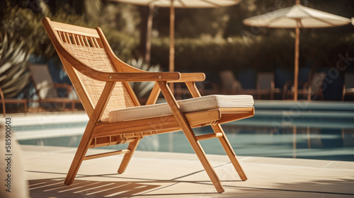 sun lounger for relaxation, deck chair summer vacation generative ai