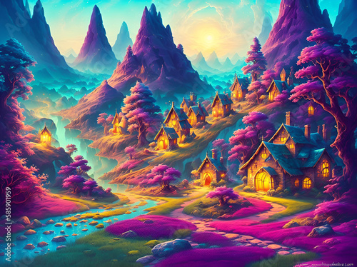 A charming Fantasy Fairy Homes. AI generated illustration © vector_master