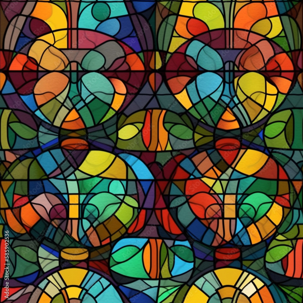 colorful stained glass pattern with abstract shapes, Generative AI