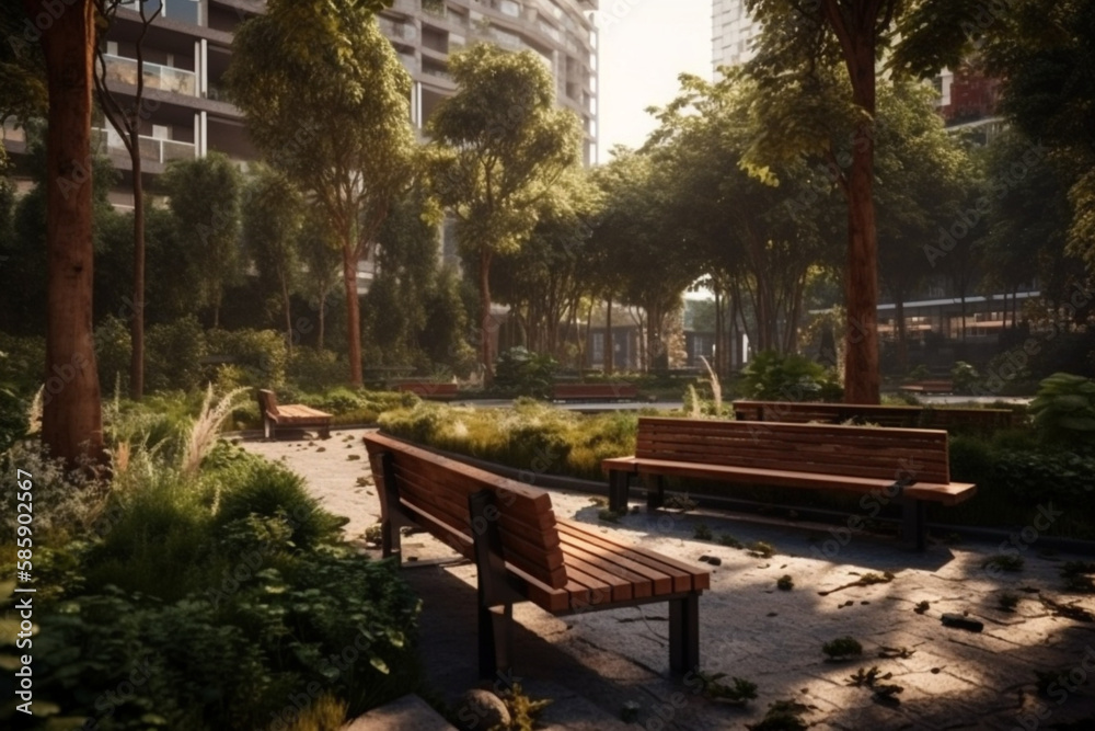 abandoned park in the middle of the city, Generative AI