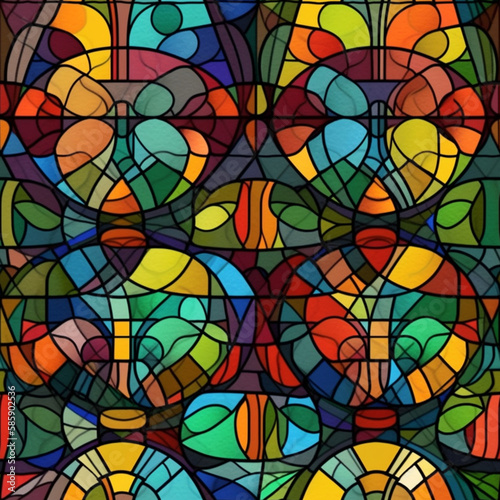 colorful stained glass pattern with abstract shapes  Generative AI
