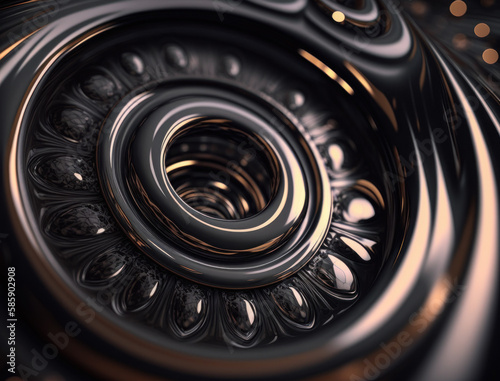 Concentric obsidian rings shapes Abstract geometric background created with Generative AI technology