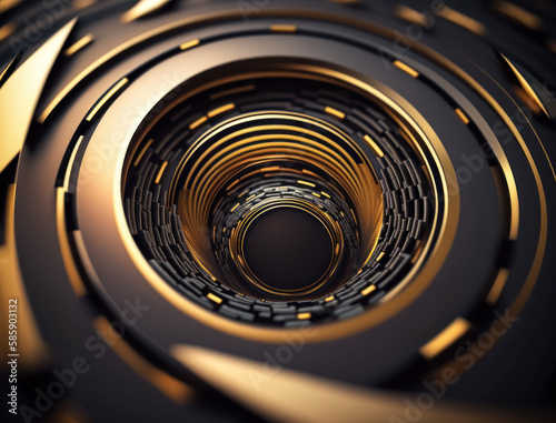 Concentric golden rings shapes Abstract geometric background created with Generative AI technology