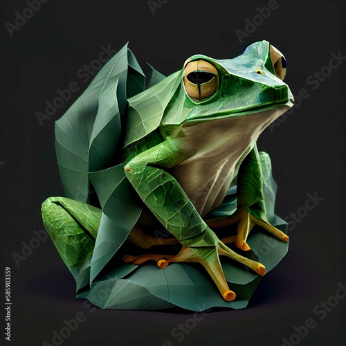 Origami Frog created with Generative AI technology	 photo