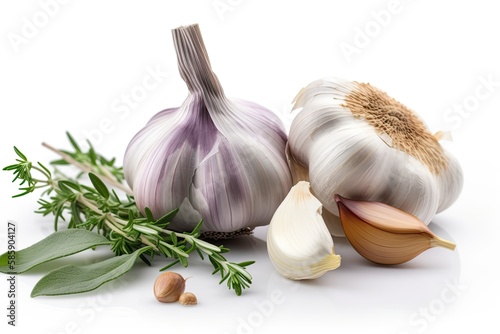 Garlic on a white background. A staple of the Mediterranean diet known for its bold flavor and health benefits. Generative AI