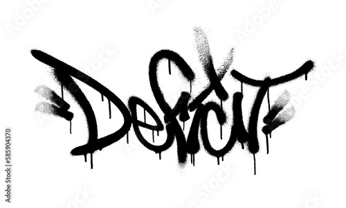Sprayed deficit font graffiti with overspray in black over white. Vector illustration.